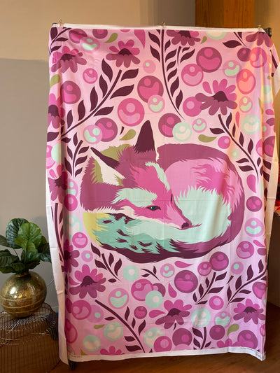54" x 72" Tula Pink Chipper Fox Nap Quilt Backing - Raspberry