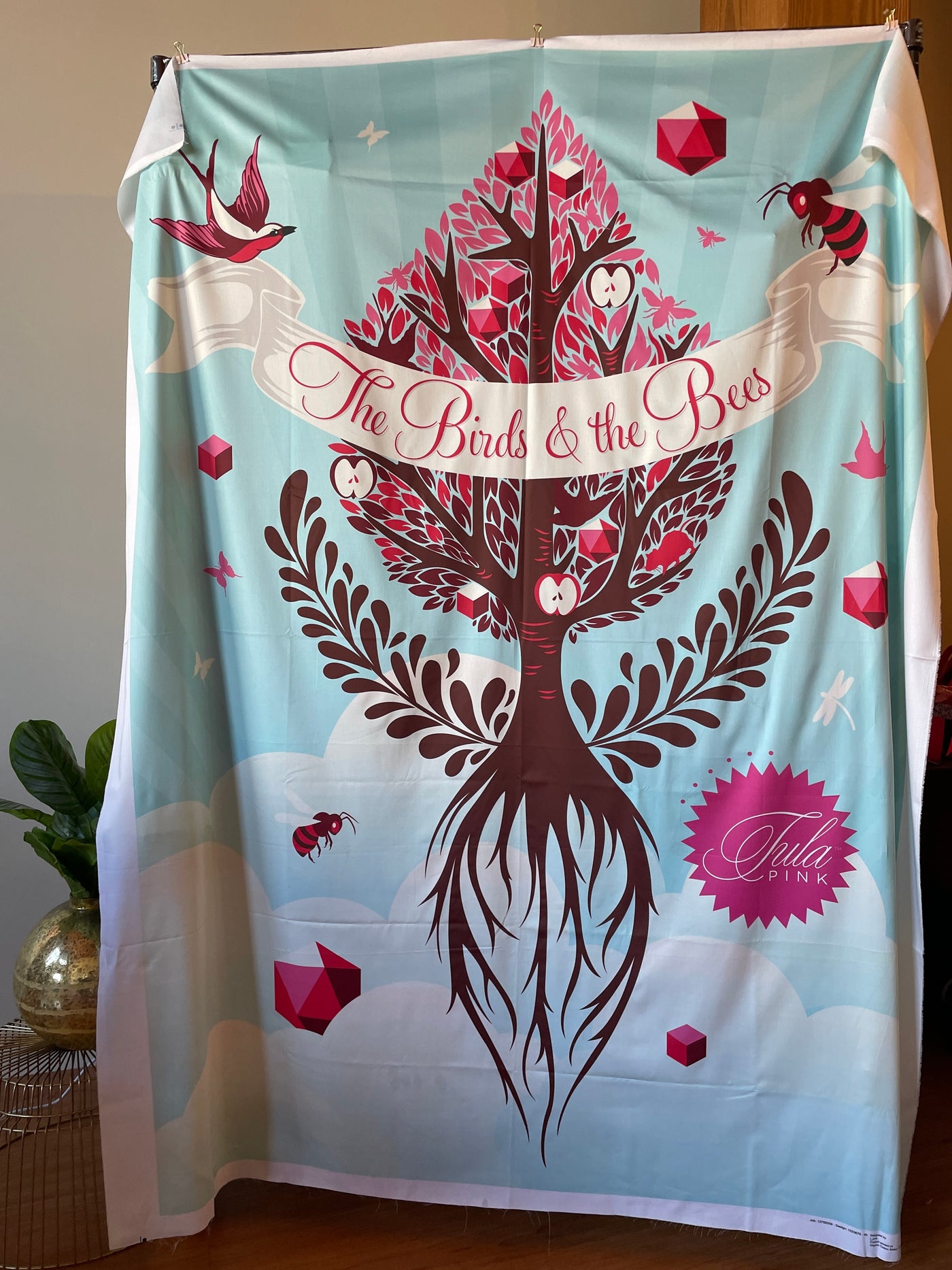 54" x 72" Tula Pink The Birds & the Bees Quilt Backing - "Lipstick Red"