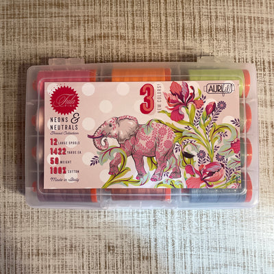 Tula Pink x Aurifil Neons & Neutrals Thread Collection 12CT