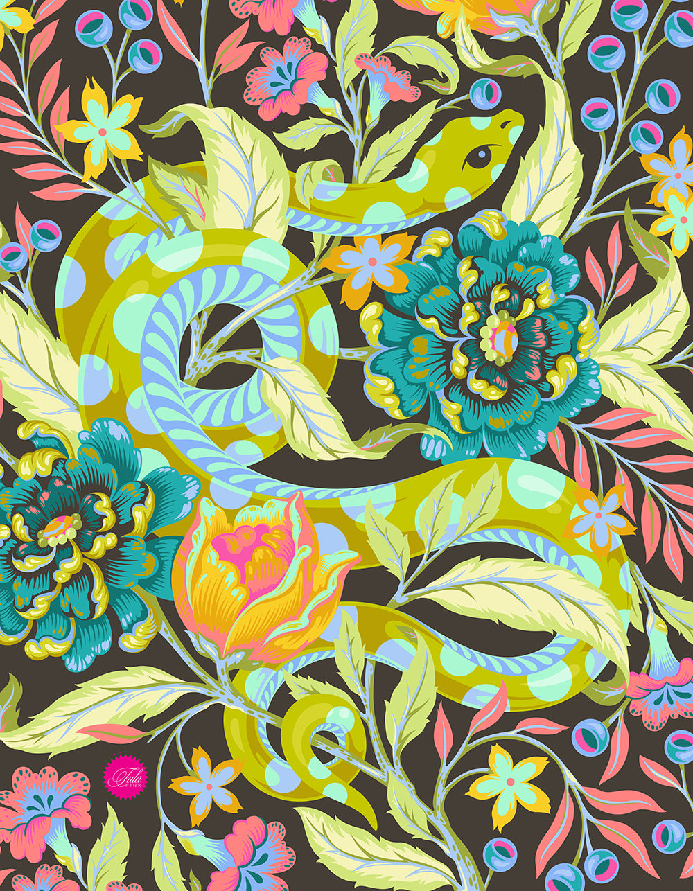 54" x 72" Tula Pink Moon Garden Quilt Backing - "HissyFit" - Dawn